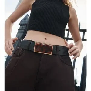 ZARA BLACK BELT WITH ACETATE BUCKLE Zara | Accessories | Nwot Zara Black Wide Belt With  main image 4